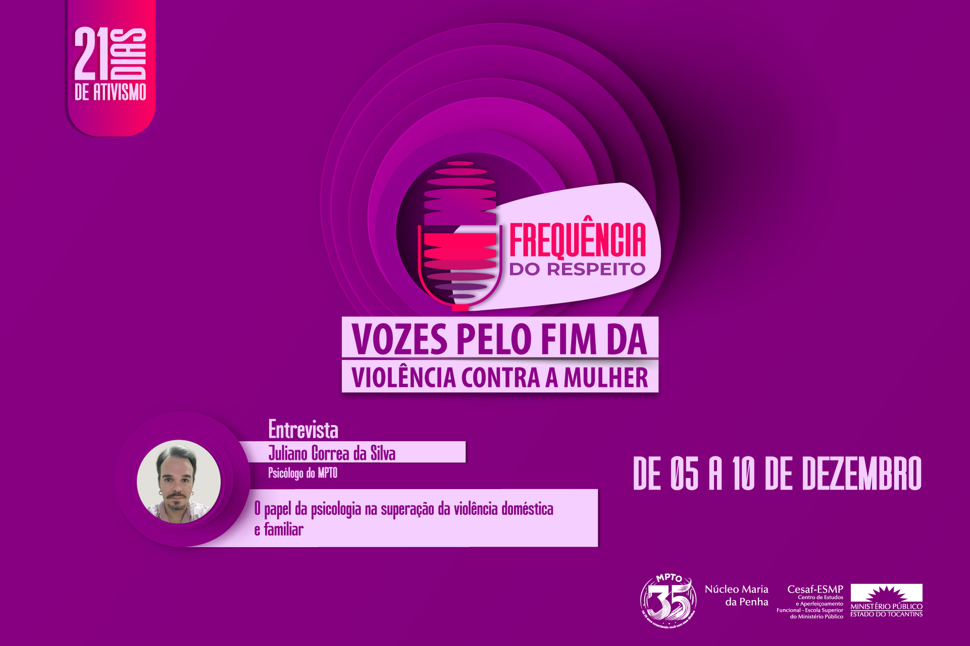 O psicólogo Juliano Correa da Silva, do MPTO, abordou sobre o papel da psicologia no enfrentamento da violência doméstica e familiar