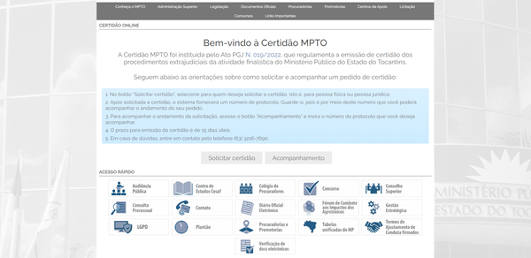 Novo método de emissão do documento já está disponível no portal do MPTO