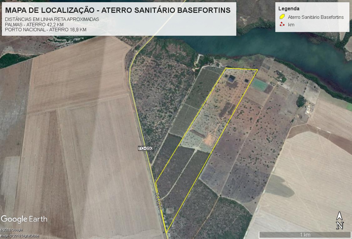 Imagem com o mapa da localização do aterro sanitário