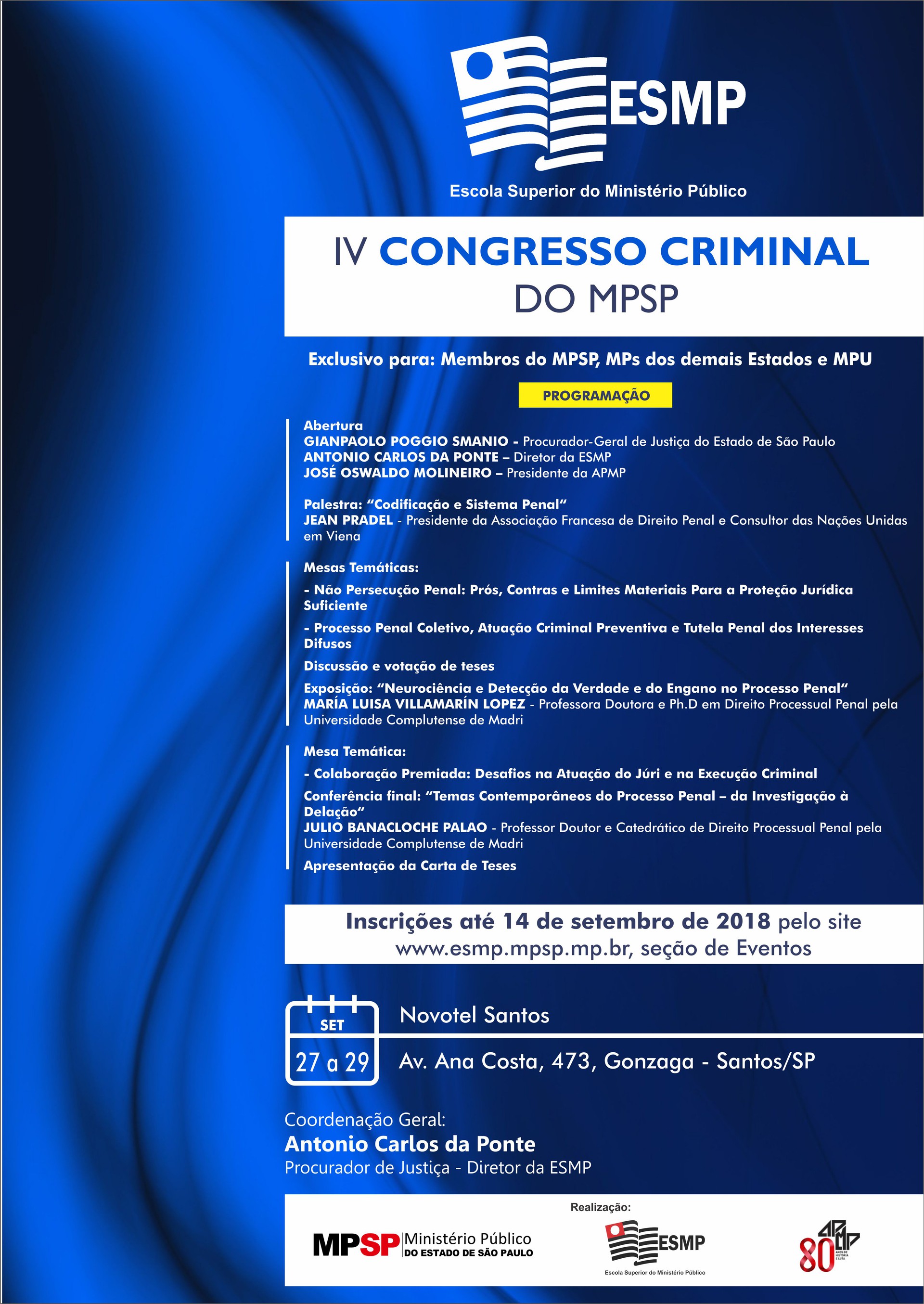 O congresso acontece nos dias 27 e 29 de setembro