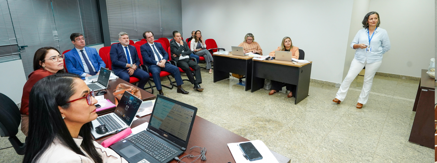 Coordenadora Pedagógica do Cesaf/ESMP, Cleivane Peres dos Reis, apresenta à comissão avaliadora e Conselho Administrativo Consultivo