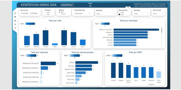 Gráfico que demonstra o acréscimo de feminicídio no Estado do Tocatnins em 2024
