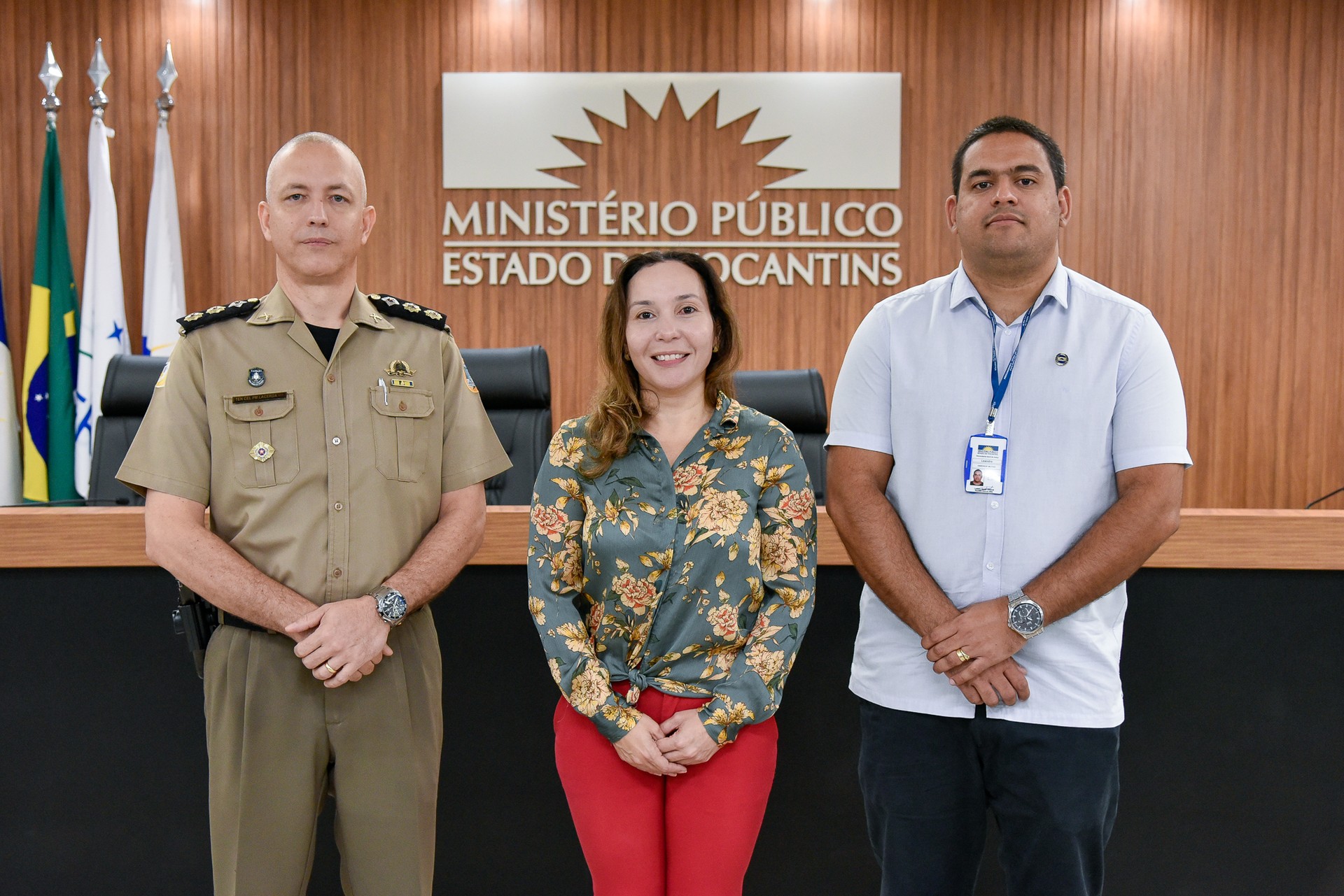 Promotora de Justiça Isabelle Figueiredo, tenente-coronel PM Rodrigo Lacerda e o chefe da Assessoria Militar do MPTO, tenente-coronel Leandro Guimarães Nunes
