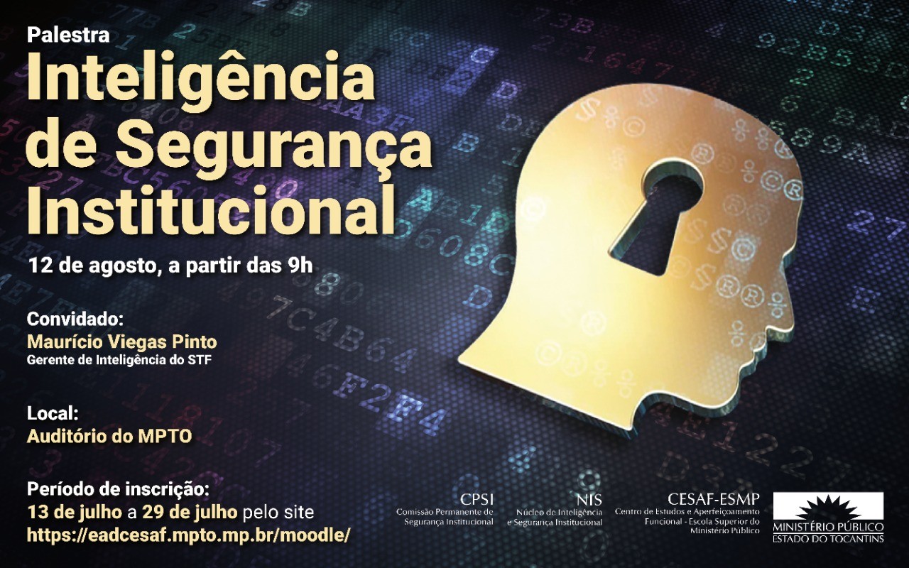 A palestra ocorrerá de forma presencial no dia 12 de agosto, a partir das 9h, no auditório do MPTO em Palmas – TO.
