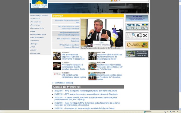 Layout do novo portal do MPE