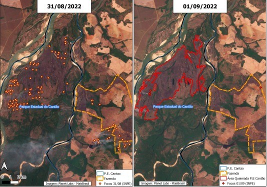 Foram queimados 3.320 hectares de área de preservação ambiental