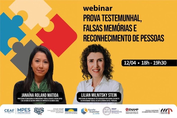 A sexta será realizada no dia 12/04 das 18h às 19h30, com o tema: Prova Testemunhal, Falsas Memórias e Reconhecimento de Pessoas