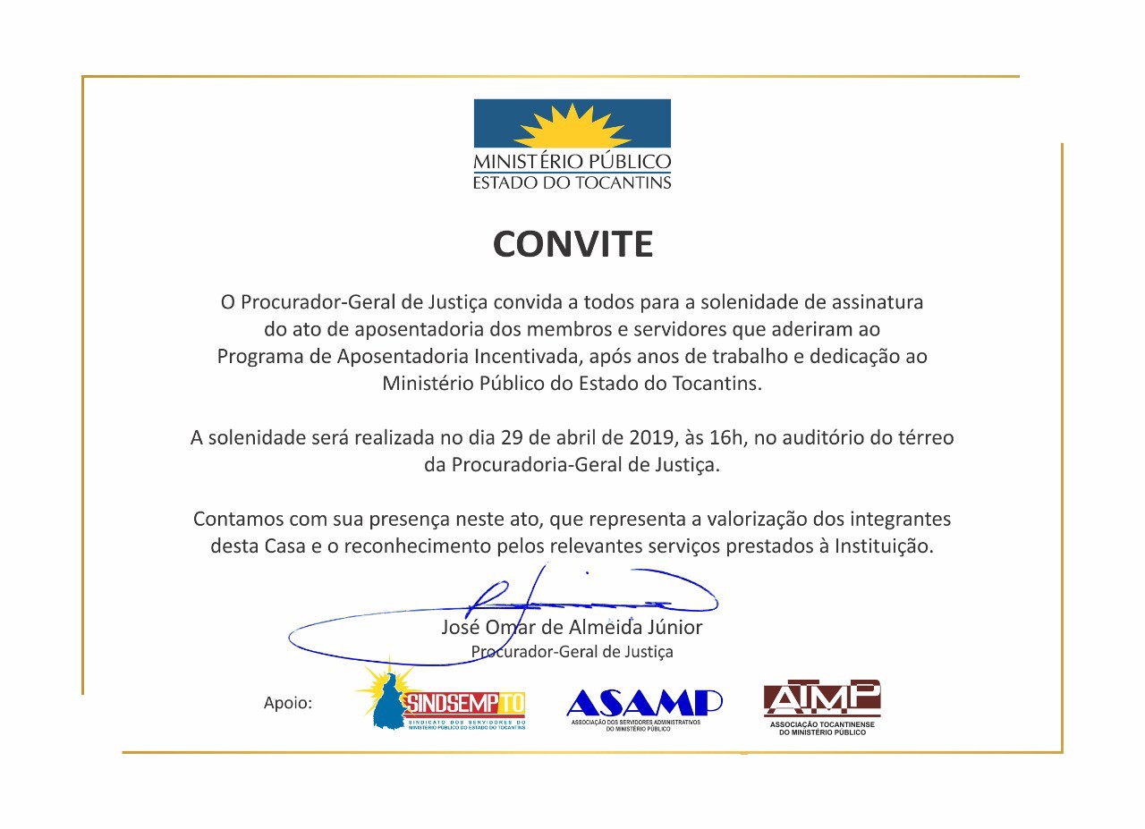Evento vai homenagear integrantes do MPTO que aderiram ao PAI