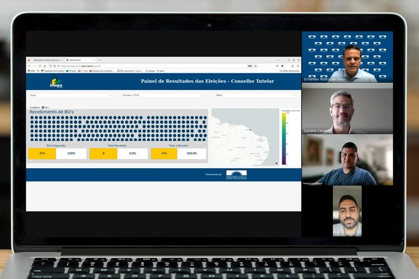 Reunião virtual entre o procurador-geral de Justiça, Luciano Casaroti, e equipe do DTMI, para acertar detalhes da cessão do sistema desenvolvido pelo MPTO