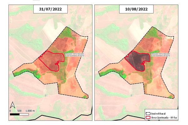 Registro da área queimada - antes e depois