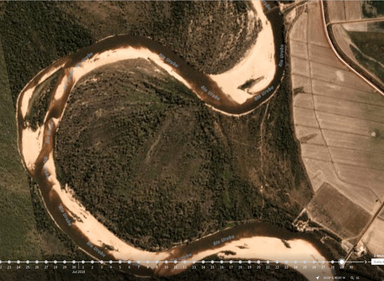 Imagem de satélite mostra formação de bancos de areia no leito do rio